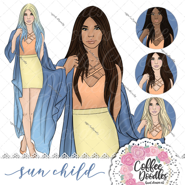 Sun Child Blue Inspired Clipart Fashion Girl Clip Art