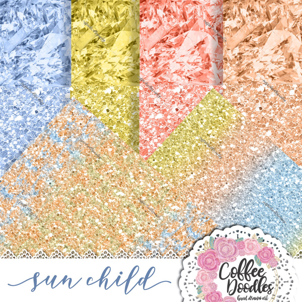 Sun Child Blue Diamond Glitter Digital Paper Pac